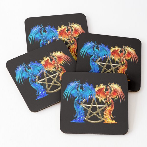 Item preview, Fantasy Fire And Ice Phoenix Gold Pentagram designed and sold by Atteestude.