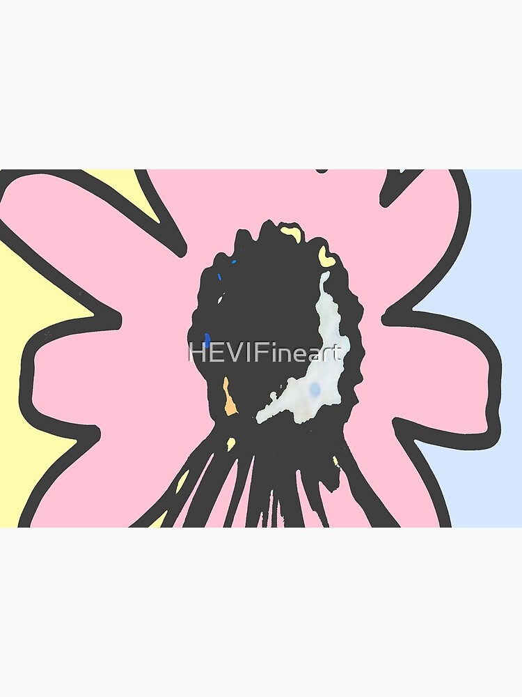 Retro daisy yellow pink blue floral pattern by HEVIFineart
