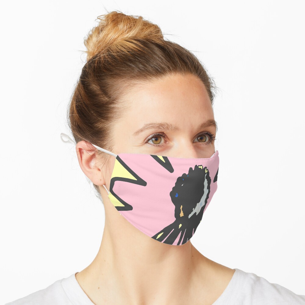 Retro daisy yellow pink blue floral pattern Mask