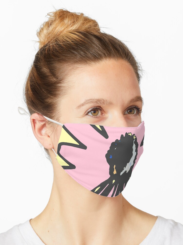 Thumbnail 1 of 5, Mask, Retro daisy yellow pink blue floral pattern designed and sold by HEVIFineart.