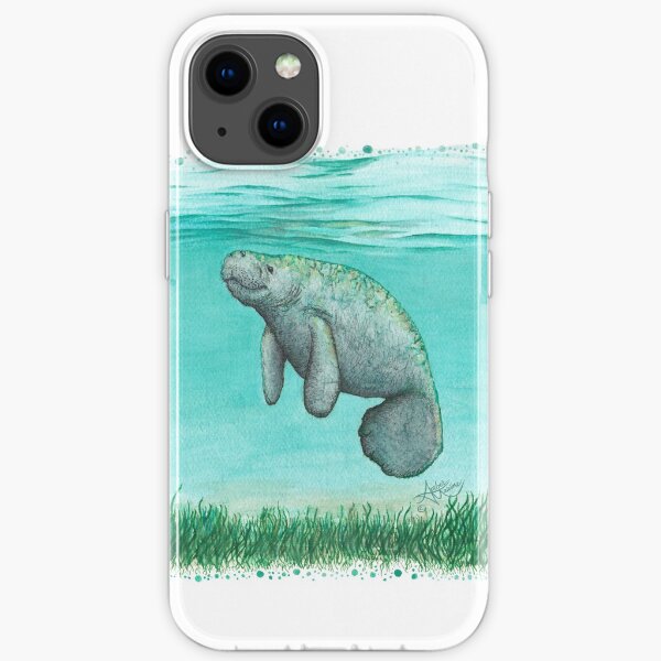 "Mossy Manatee" by Amber Marine ~ Watercolor and ink painting, art © 2016 iPhone Soft Case
