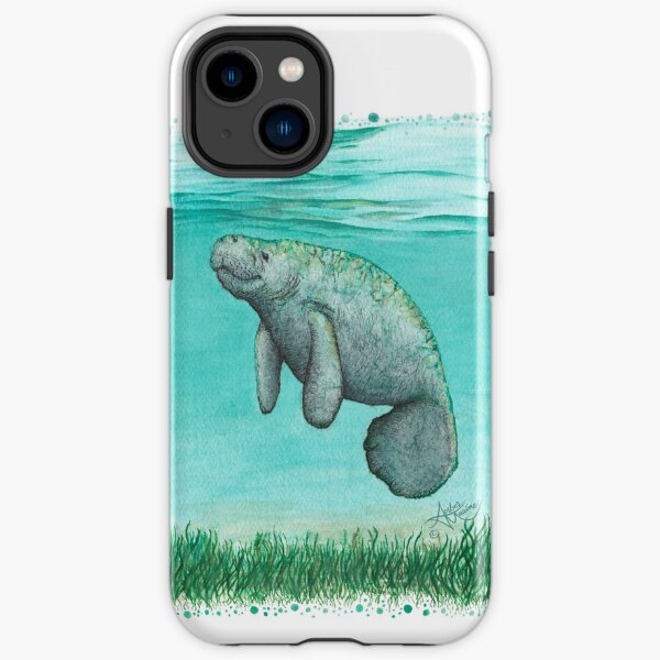 "Mossy Manatee" by Amber Marine ~ Watercolor and ink painting, art © 2016 iPhone Tough Case