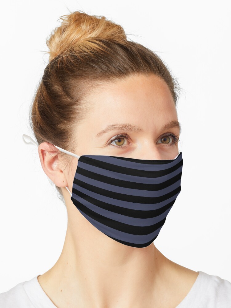 Thumbnail 1 of 5, Mask, Black blue gray color block stripe pattern designed and sold by HEVIFineart.