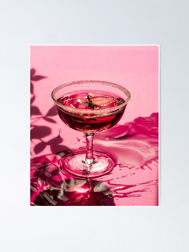 Wine Glass Glitter Sunset Drinks Poster by Aesthetic Lounge