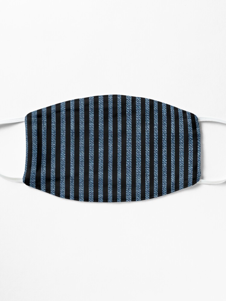 Alternate view of Blue Denim with black stripe pattern Mask