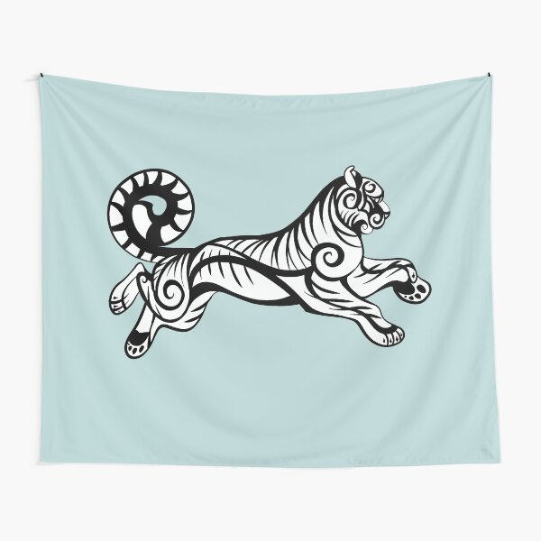 Spiral White Tiger Tapestry