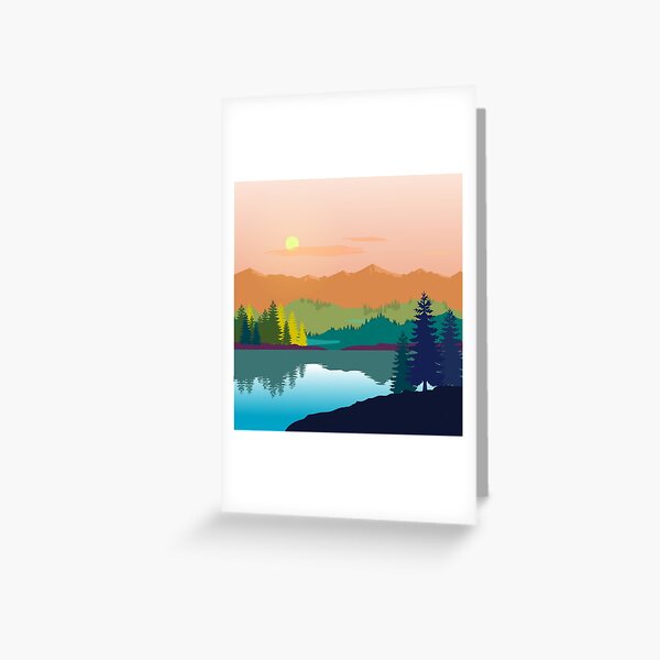 Item preview, Colorful mountains landscape with lakes trees forest and sunset designed and sold by mashmosh.