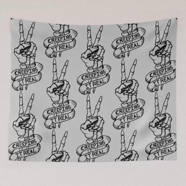 Item preview, Funny Halloween Skeleton Creeping It Real Scary Gothic Peace Sign designed and sold by JessieJune.