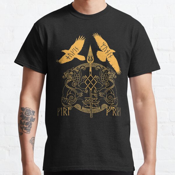Norse Mythology Spear of Odin Gungnir Runes Geri Freki Huginn Muninn Classic T-Shirt