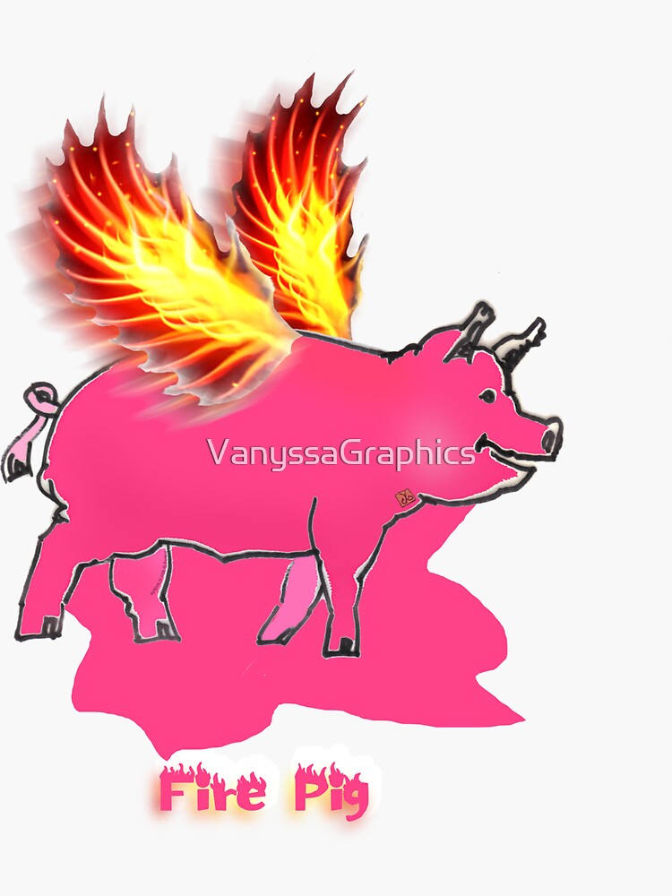 "Fire Pig (Drawing by AliceCCI)" Sticker for Sale by VanyssaGraphics
