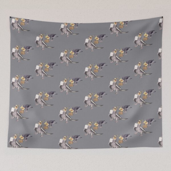 Item preview, Cockatiel birds couple with shopping bags designed and sold by Mehu.