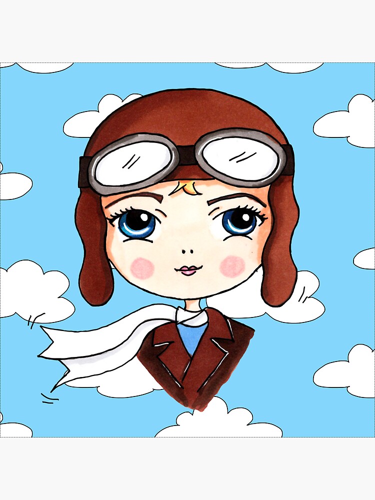 "Amelia Earhart Drawing over Blue Sky with clouds" Sticker for Sale by