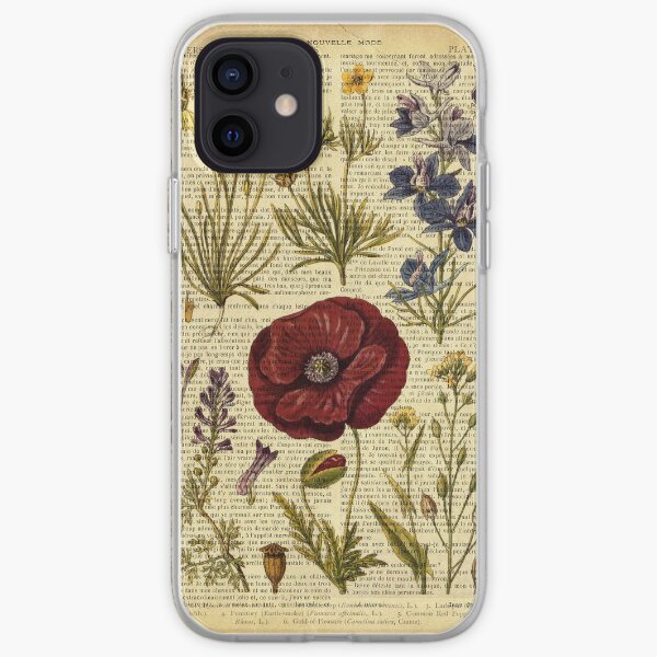 Botanical print, on old book page - flowers iPhone Soft Case