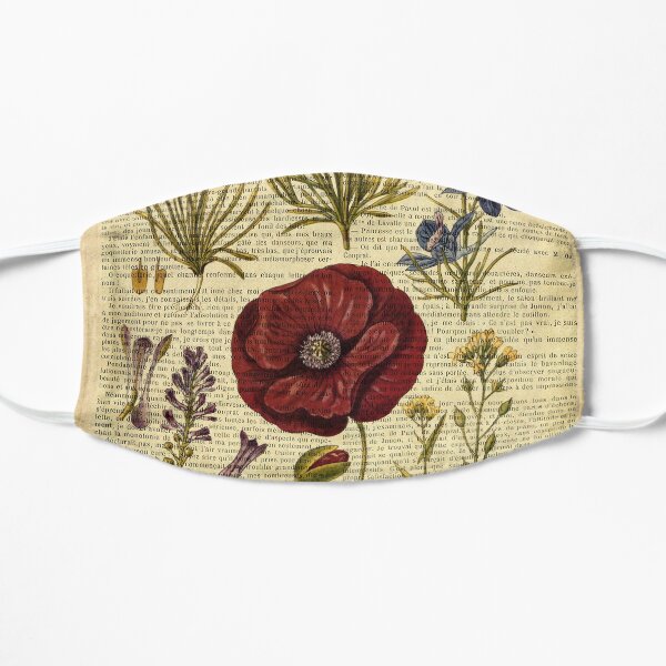 Botanical print, on old book page - flowers Mask