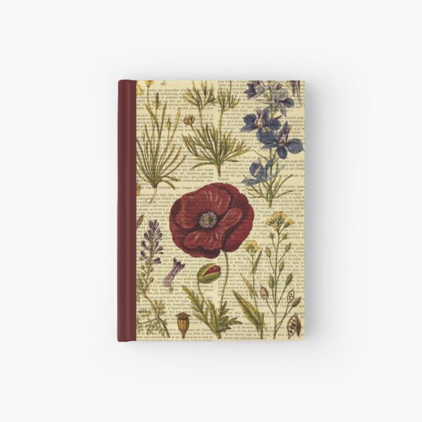 Botanical print, on old book page - flowers Hardcover Journal