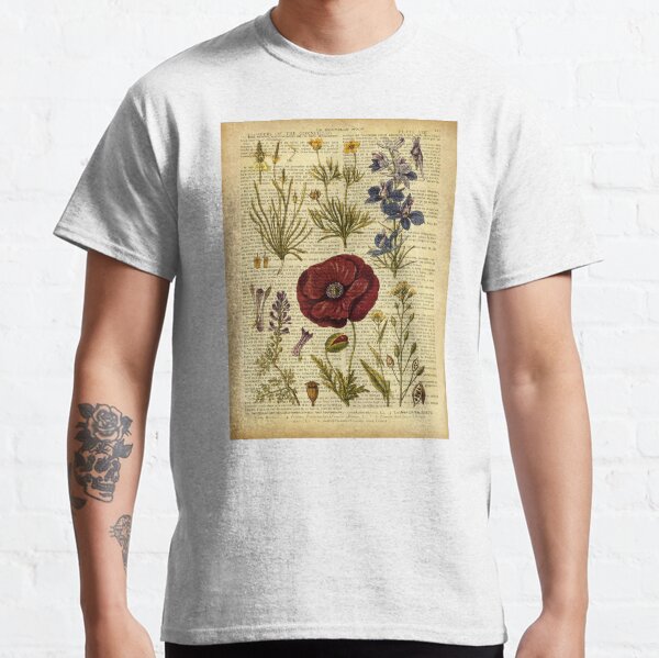 Botanical print, on old book page - flowers Classic T-Shirt