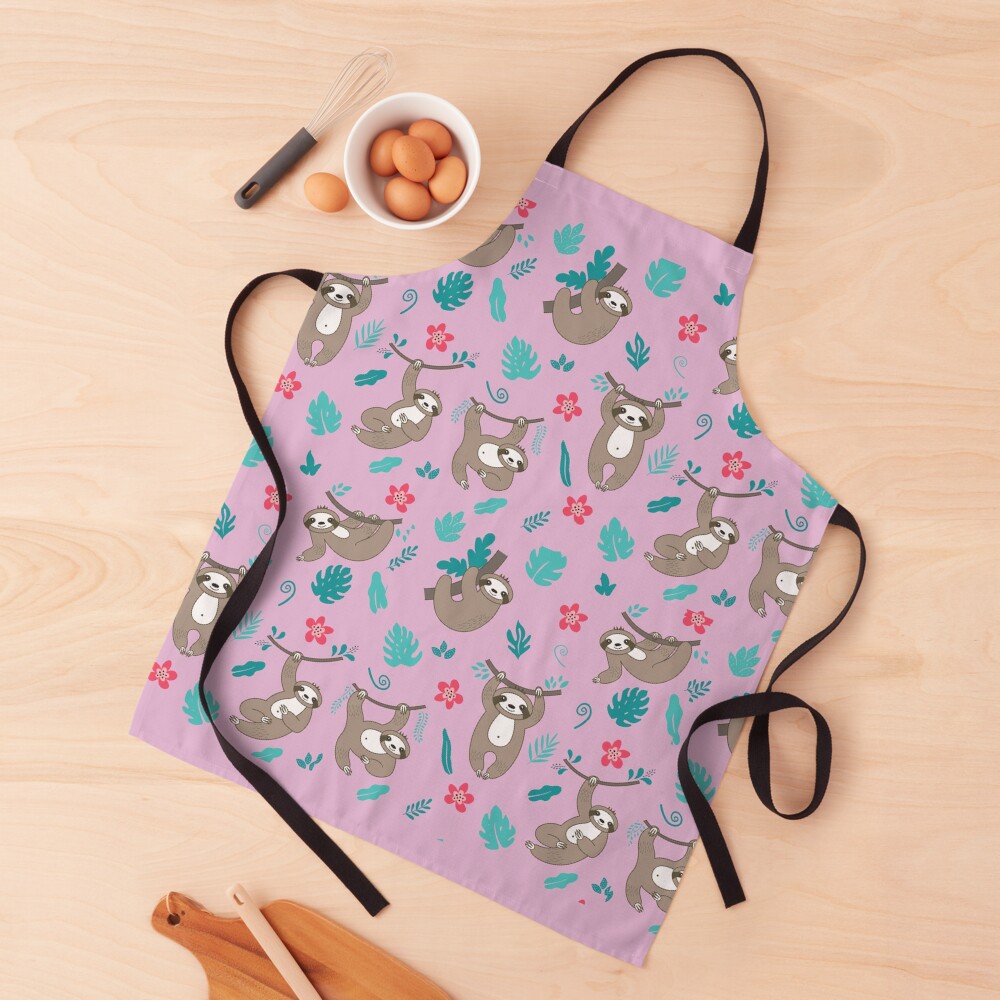 Cute Sloth Pattern - Pink Apron