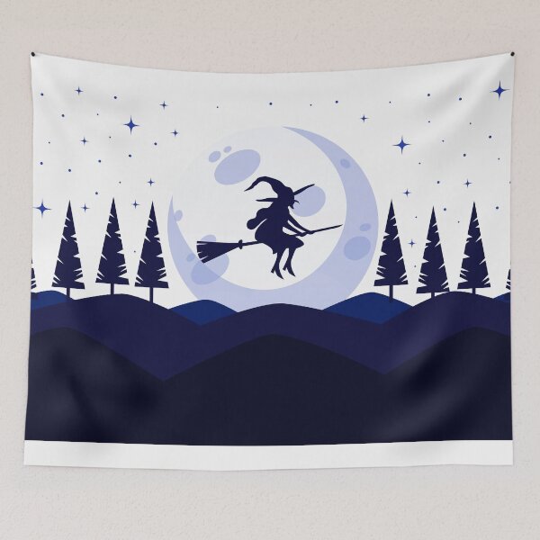 Item preview, Halloween witch flying at night designed and sold by LynksArts.