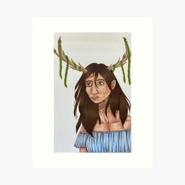 Girl with Antlers Art Print