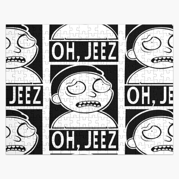 Bold Black and White, Oh, Jeez Morty Sticker Jigsaw Puzzle