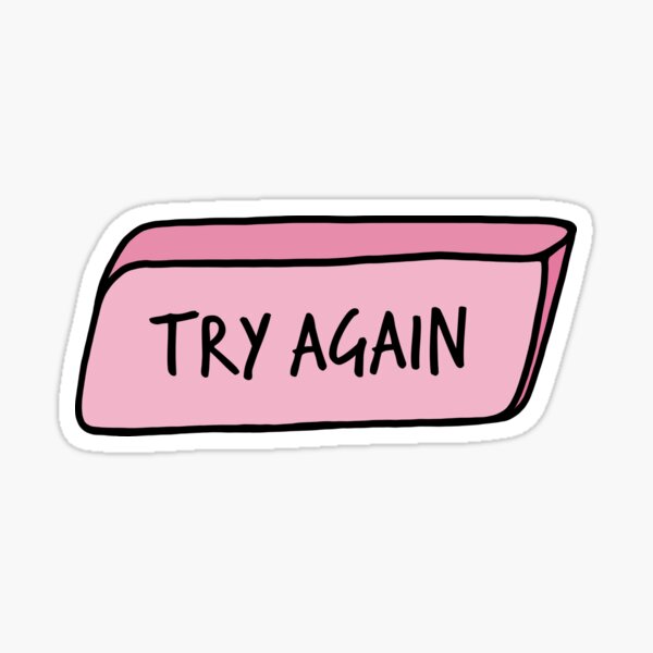 Try Again Motivational Pink Eraser Sticker