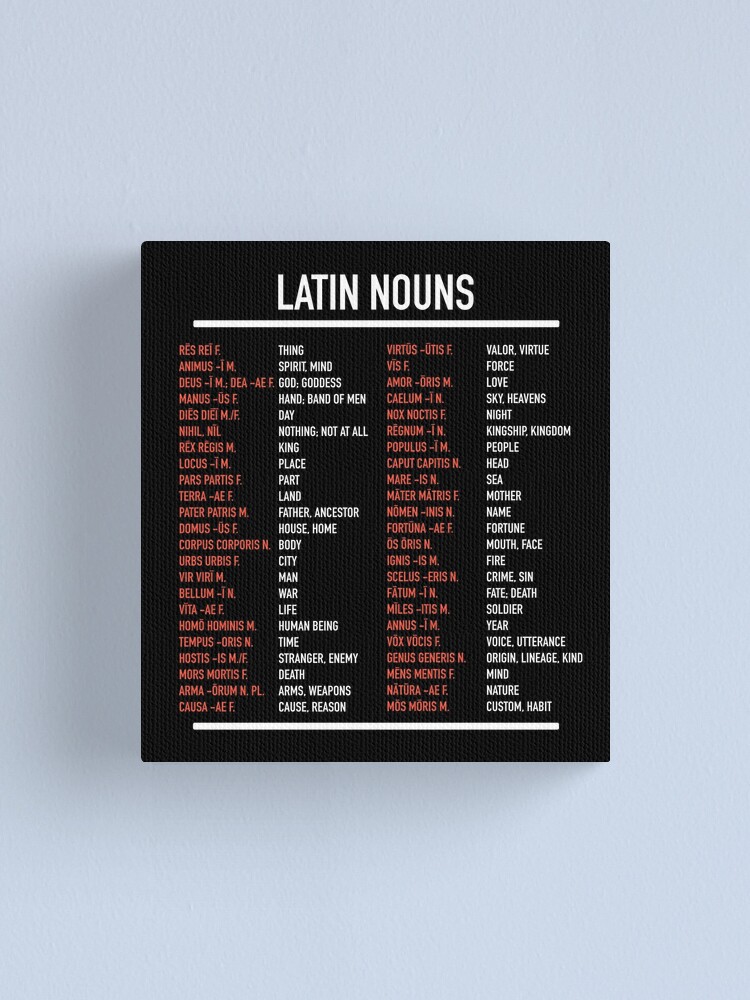 Latin Nouns Top 46 Most Frequent Latin Words Canvas Print