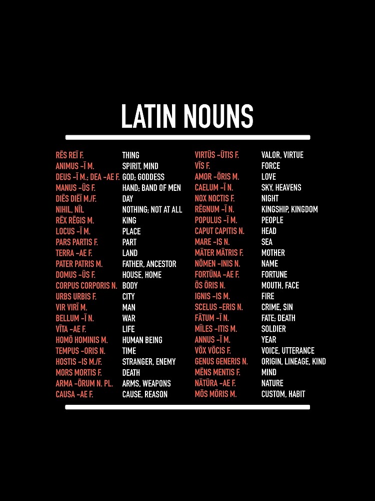 Latin Nouns Top 46 Most Frequent Latin Words Scarf