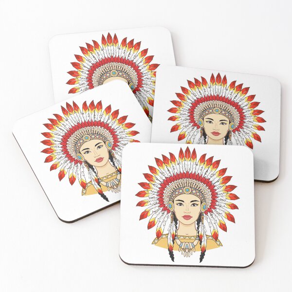 Artikelvorschau, Animationsporträt einer schönen indianischen Frau im alten Kopfschmuck. entworfen und verkauft von YanaZvereva.