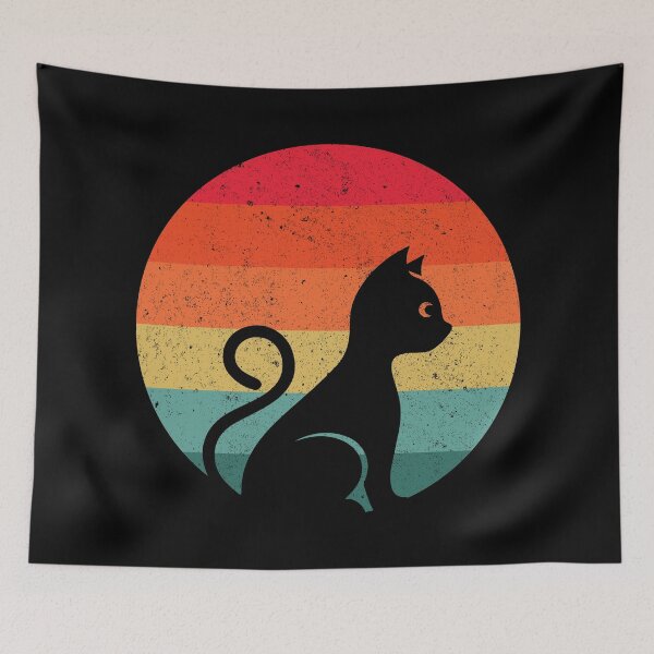 Item preview, SUNSET CAT KITTY RETRO VINTAGE STYLE BLACK designed and sold by pierrelaidesign.