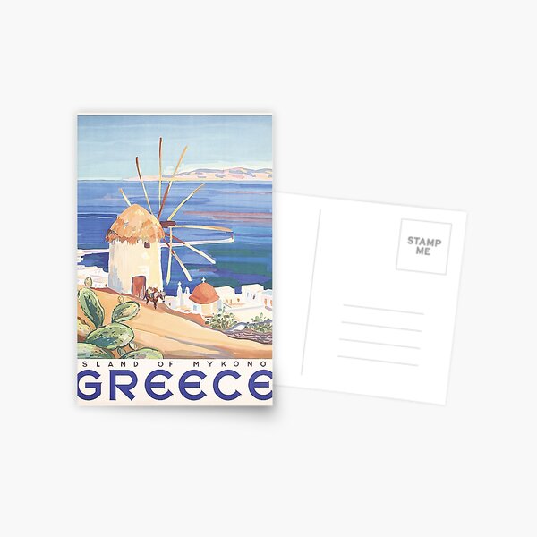 Item preview, Greece, Windmill, Vintage Travel Poster designed and sold by vintagevivian.