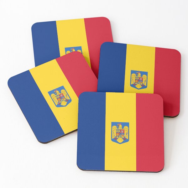 Item preview, Romanian square flag-Coat of arms designed and sold by P-I-R.