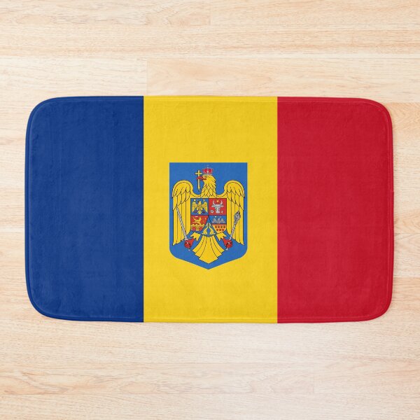Item preview, Romanian square flag-Coat of arms designed and sold by P-I-R.