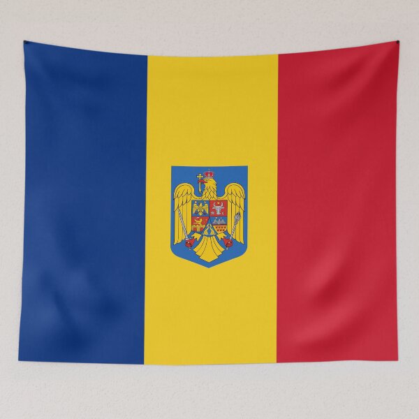 Item preview, Romanian square flag-Coat of arms designed and sold by P-I-R.