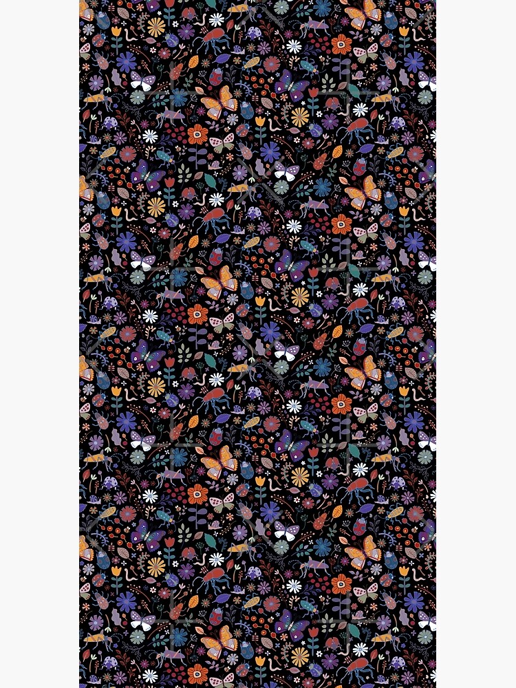 Butterflies, beetles and blooms - black - pretty floral pattern by Cecca Designs by Cecca-Designs