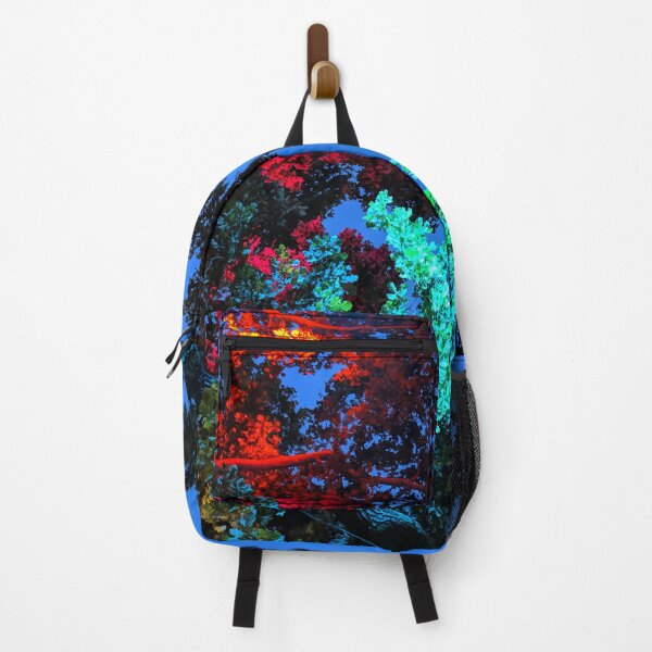 Item preview, Bright red and green neon lights in the trees, looking at the sky designed and sold by bynole.