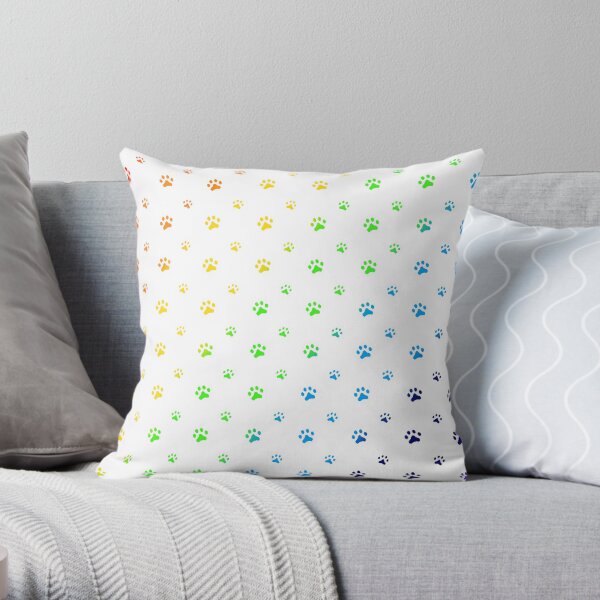 Rainbow Paws -Wht Throw Pillow