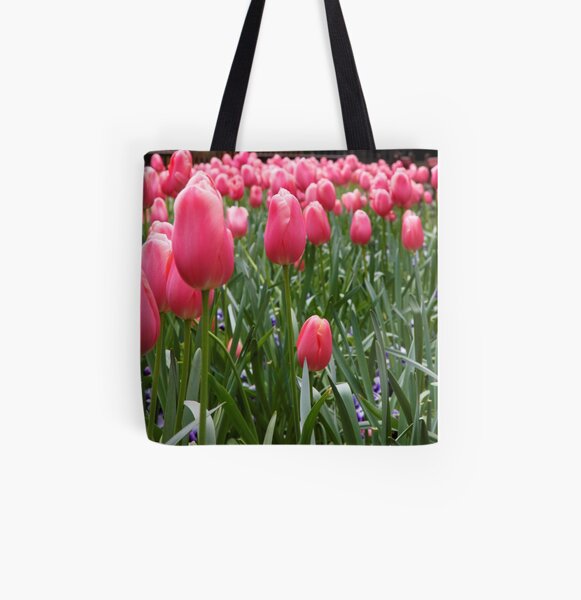 Blooming Pink Tulips All Over Print Tote Bag