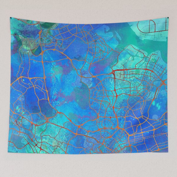 Item preview, Singapore Asia Street Map Blue Lagoon designed and sold by IvonDesign.