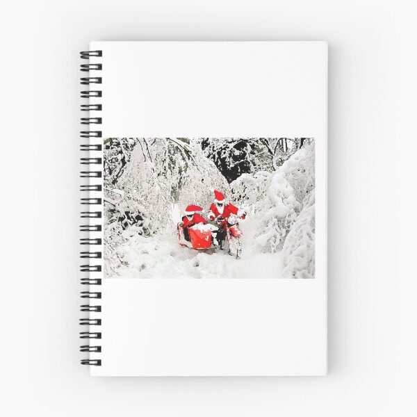 Item preview, Santa Claus riding a motorcycle in a snow forest designed and sold by twixt-two-wheels.