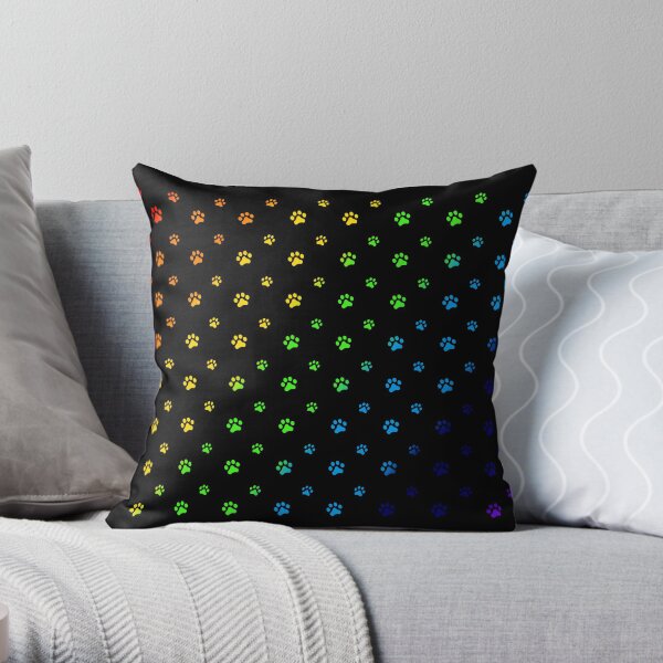 Rainbow Paws -Blk Throw Pillow