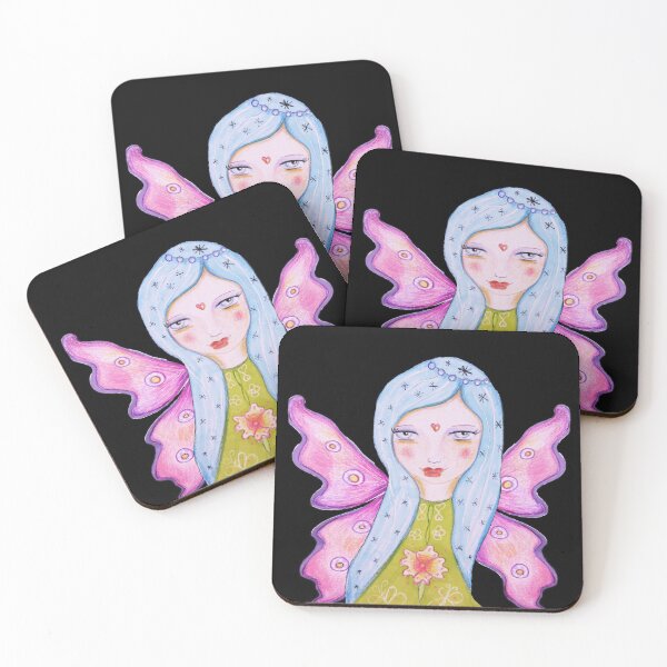 Item preview, Whimsical Bluehair Butterfly Pink Wings Girl designed and sold by ZophiaSolaris.