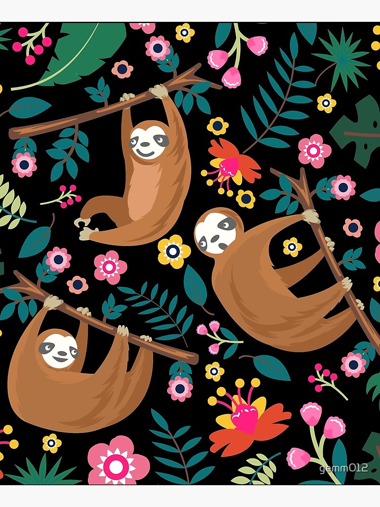 I Love Sloth Floral, Funny Boho Sloth Floral by gemm012