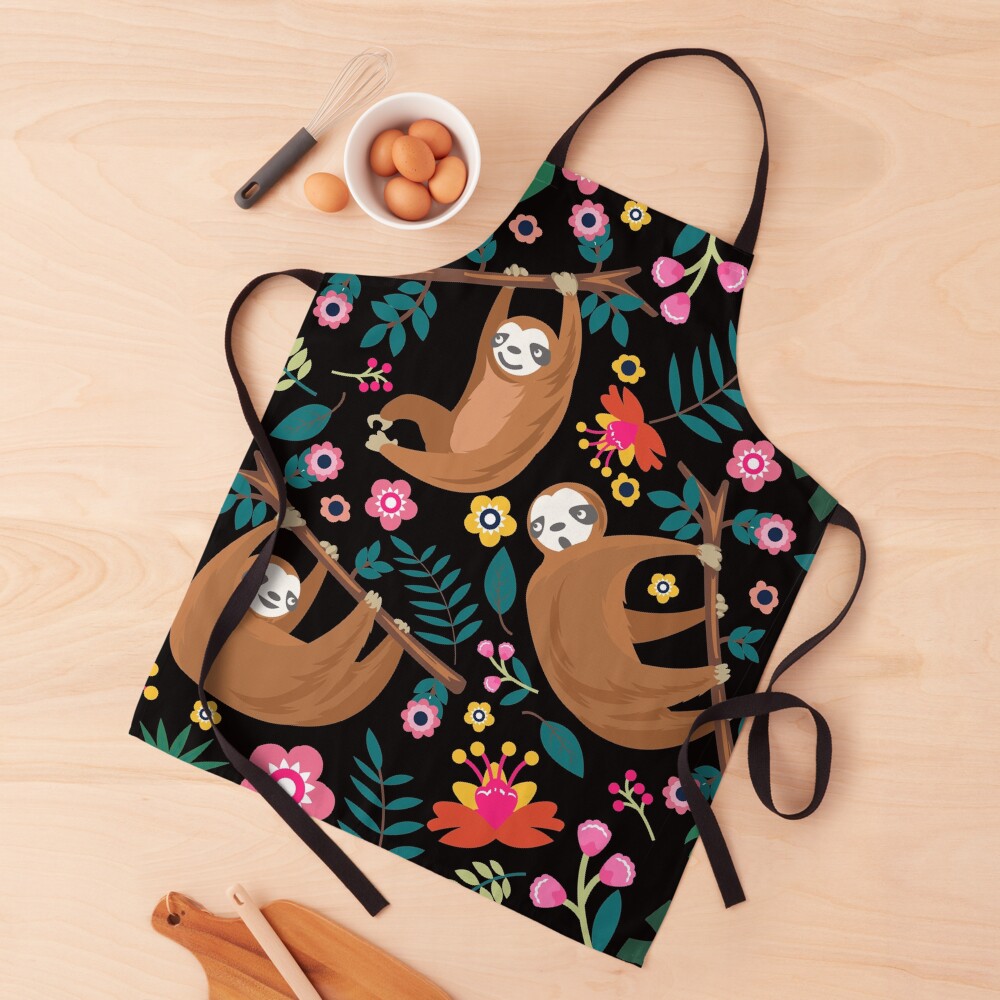 I Love Sloth Floral, Funny Boho Sloth Floral Apron