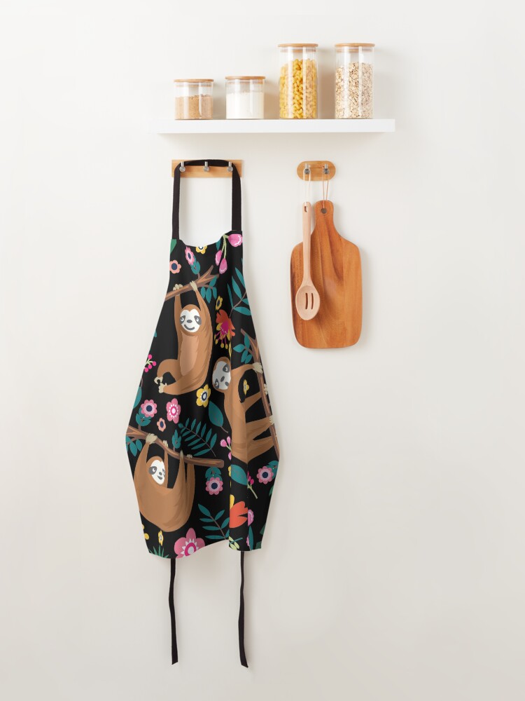 Alternate view of I Love Sloth Floral, Funny Boho Sloth Floral Apron