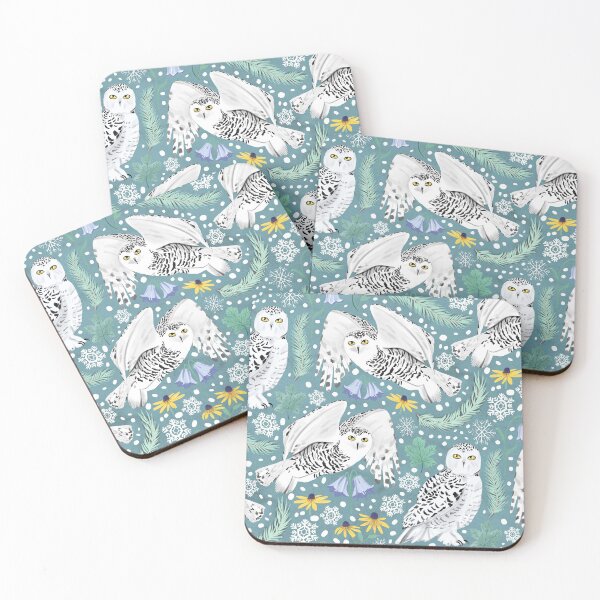 Item preview, Snowy Owls on a Snowy Day - Teal Background designed and sold by Tangerine-Tane.
