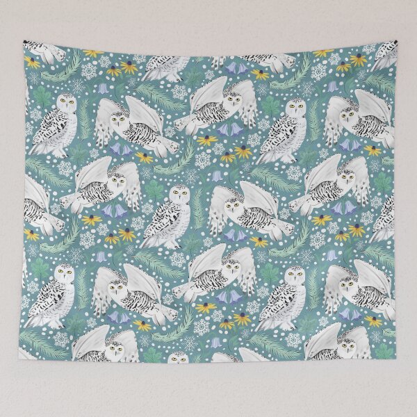 Item preview, Snowy Owls on a Snowy Day - Teal Background designed and sold by Tangerine-Tane.