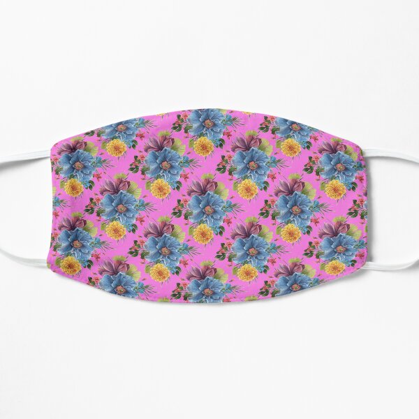 Watercolour Flowers Pattern with Pink Background Flat Mask