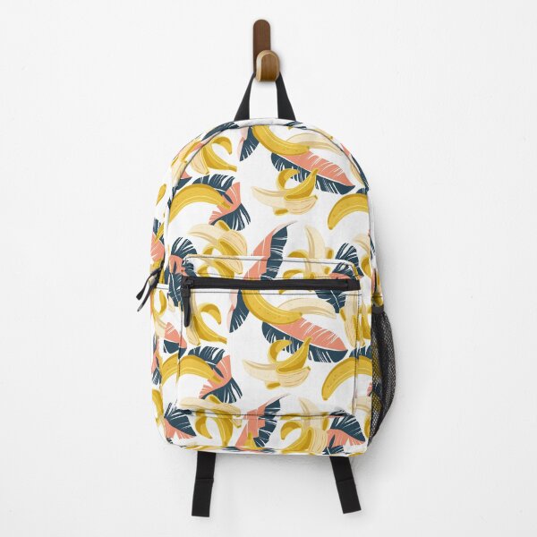 Item preview, In the shade of banana tree // white background navy blue and coral flesh leaves designed and sold by SelmaCardoso.