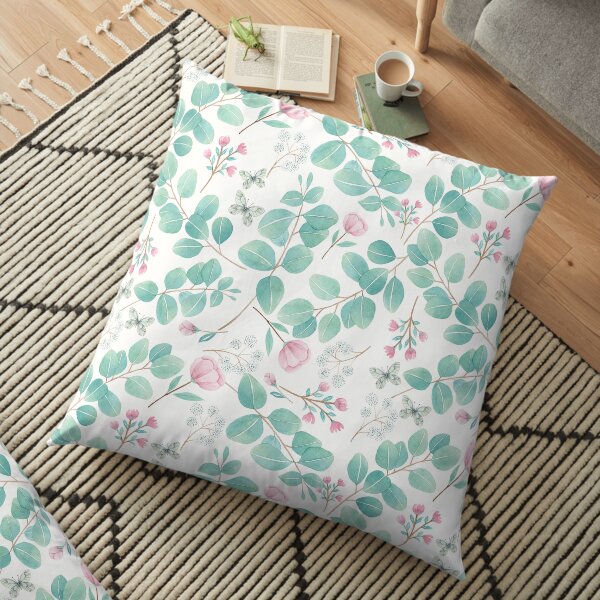eucalypto and pink flower Floor Pillow
