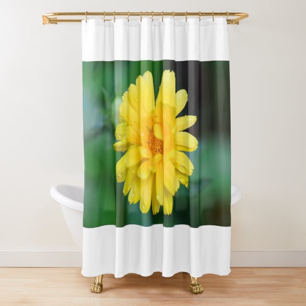Yellow garden flower with dew drops facemask Shower Curtain